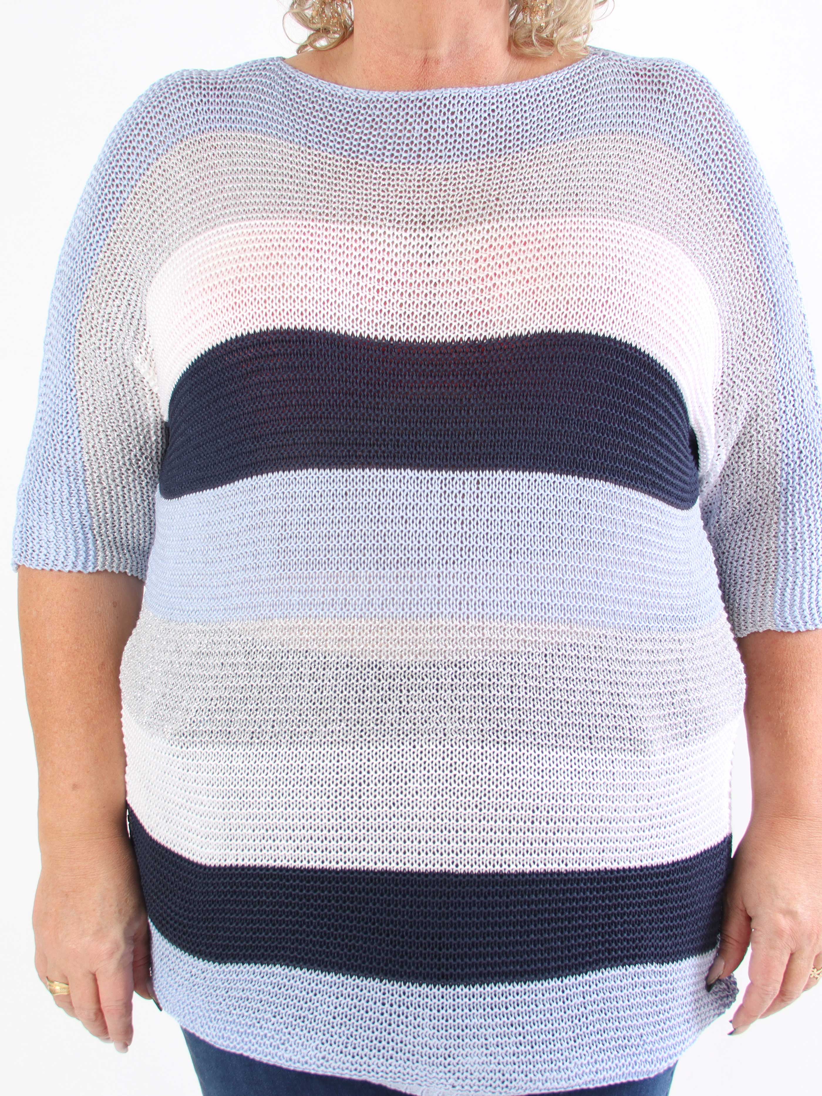 Nina Long - Randig stickad klänning i plus size med glittertrådar